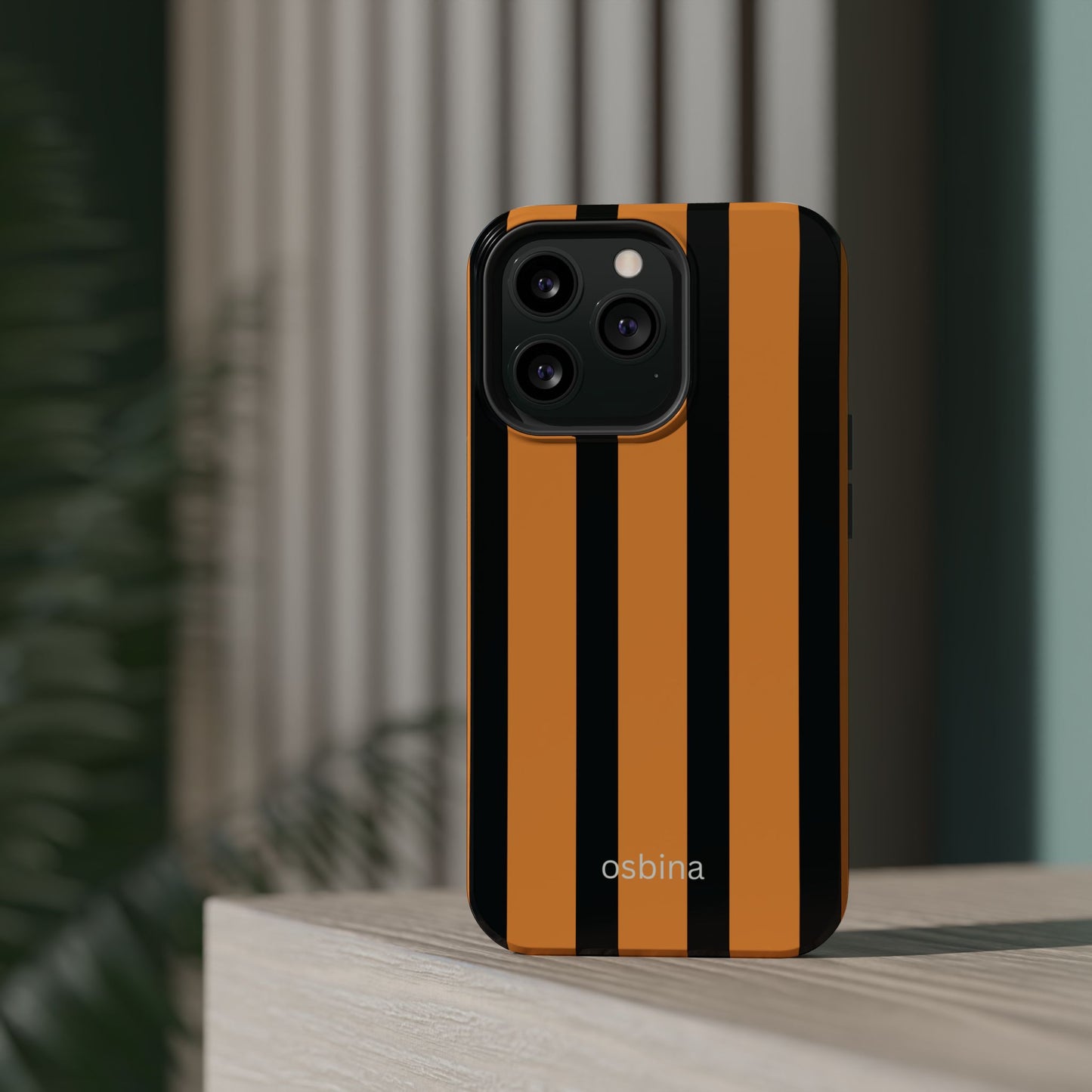 osbina | MagSafe Compatible for iPhone | The Statement Stripe Case in Black + Orange | The Season Collective