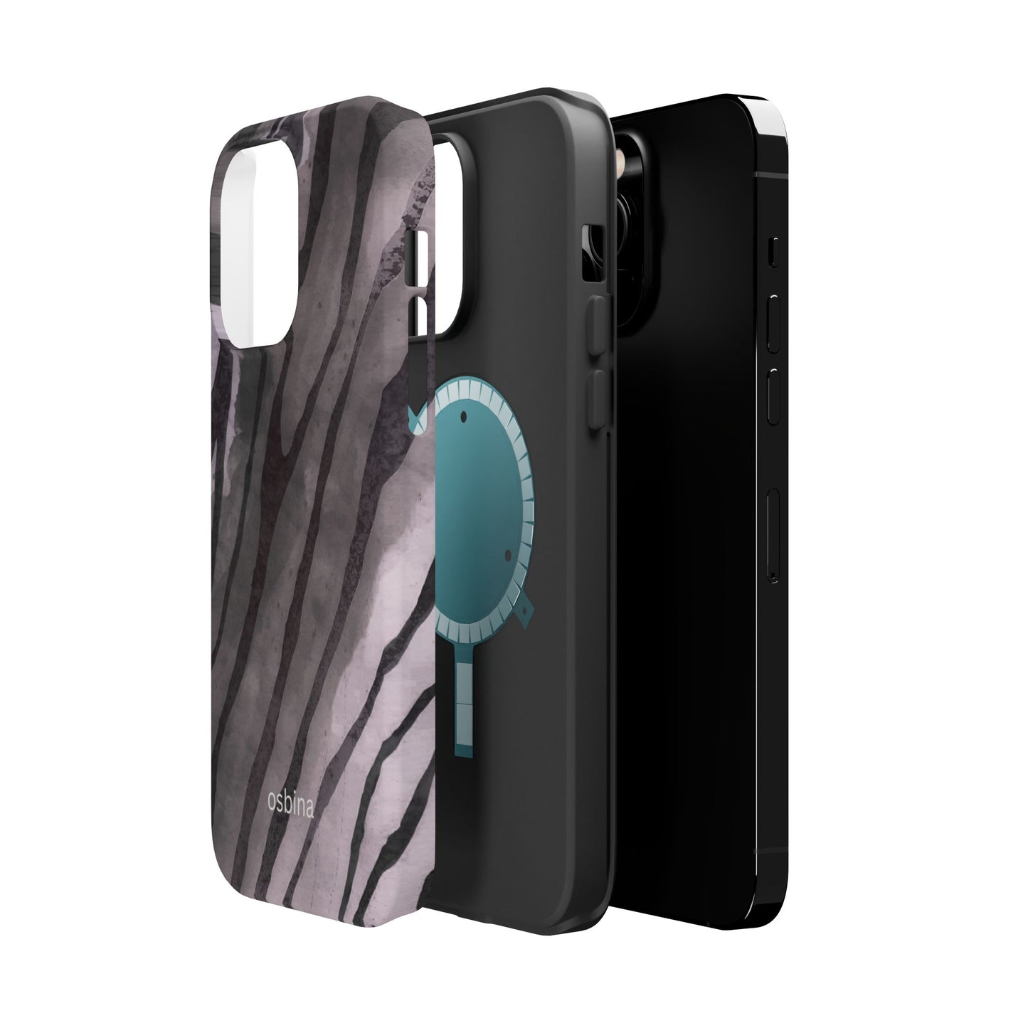 osbina | MagSafe Compatible for iPhone | Stripes on Point — The Muted Gray + Black Tiger Case | The Season Collective