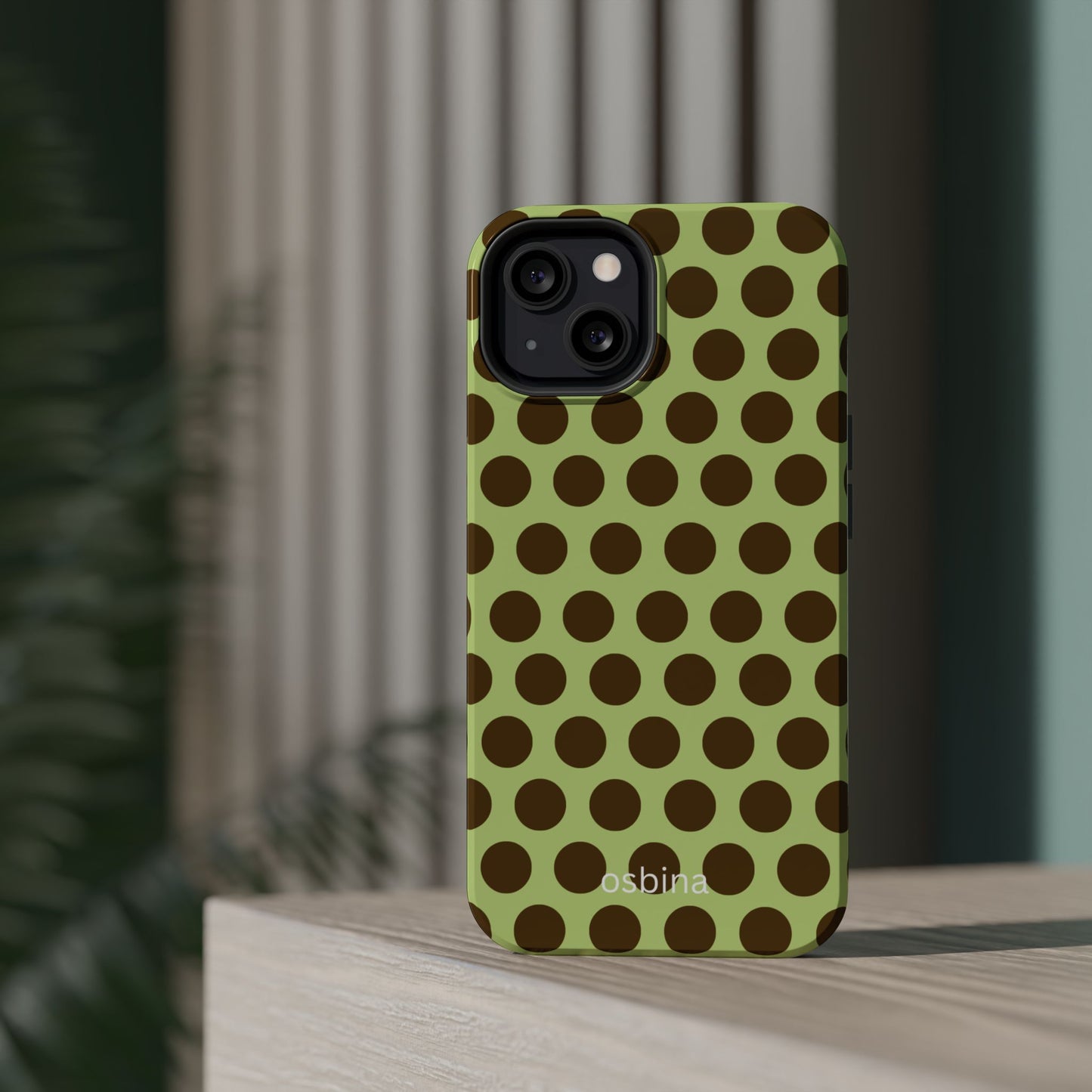osbina | MagSafe compatible for iPhone | Chartreuse Cocoa Dots Phone Case | Color Edit Collection