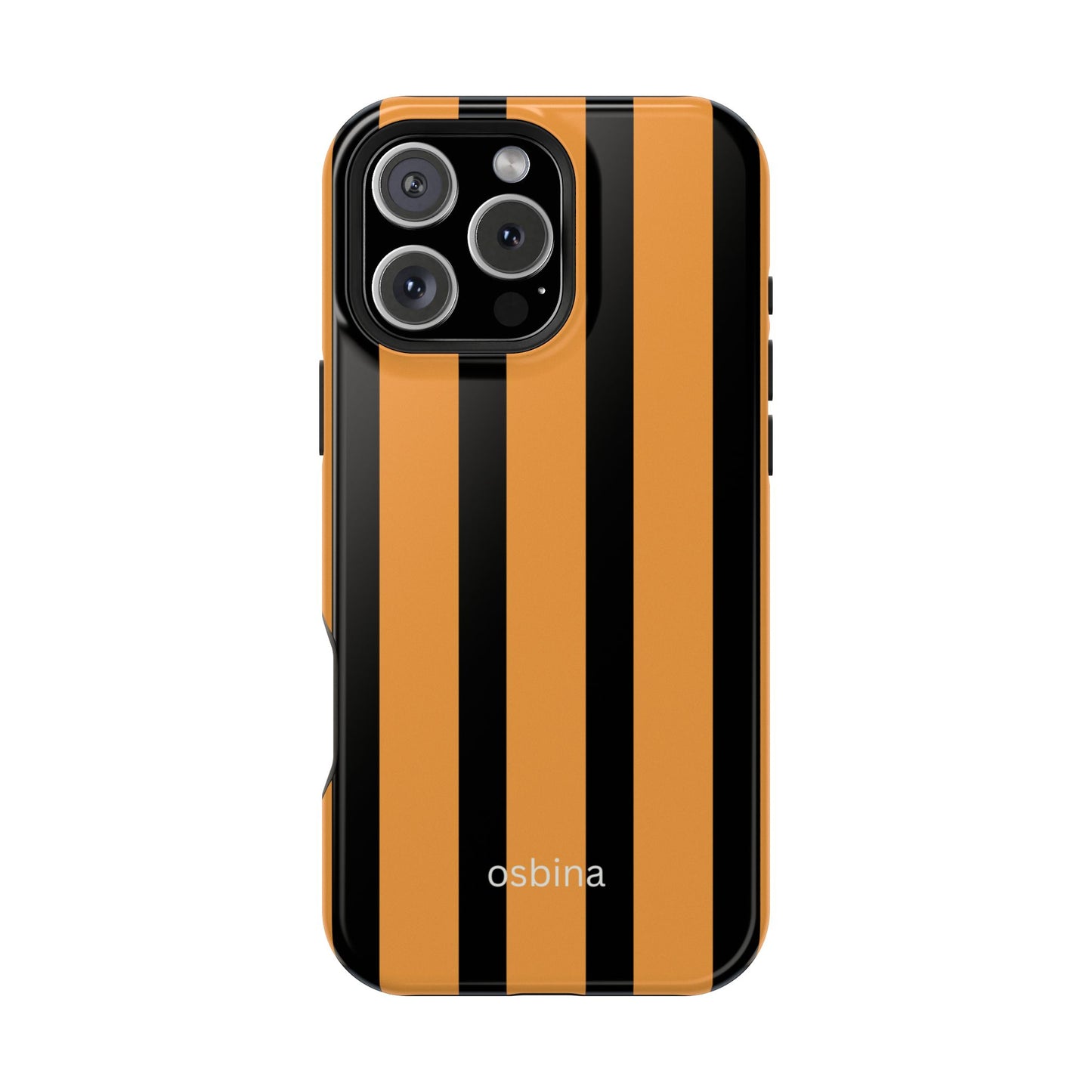 osbina | MagSafe Compatible for iPhone | The Statement Stripe Case in Black + Orange | The Season Collective