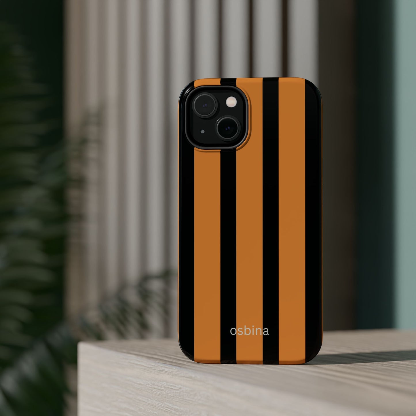 osbina | MagSafe Compatible for iPhone | The Statement Stripe Case in Black + Orange | The Season Collective
