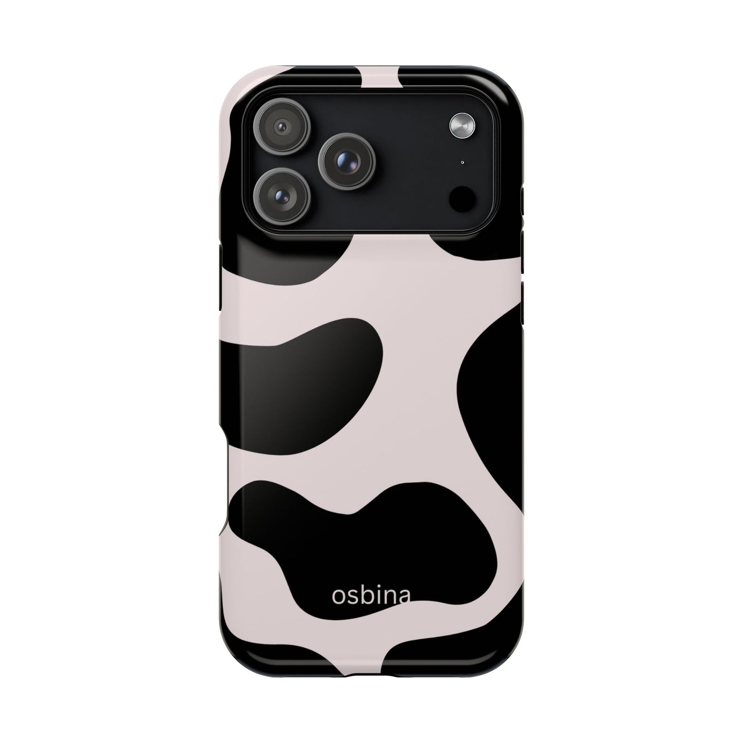 osbina | MagSafe compatible for iPhone | Prairie Chic Pink & Black Cow Print Phone Case | Modern Muse Collection