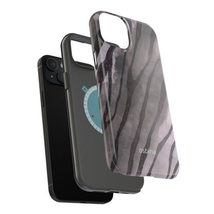 osbina | MagSafe Compatible for iPhone | Stripes on Point — The Muted Gray + Black Tiger Case | The Season Collective
