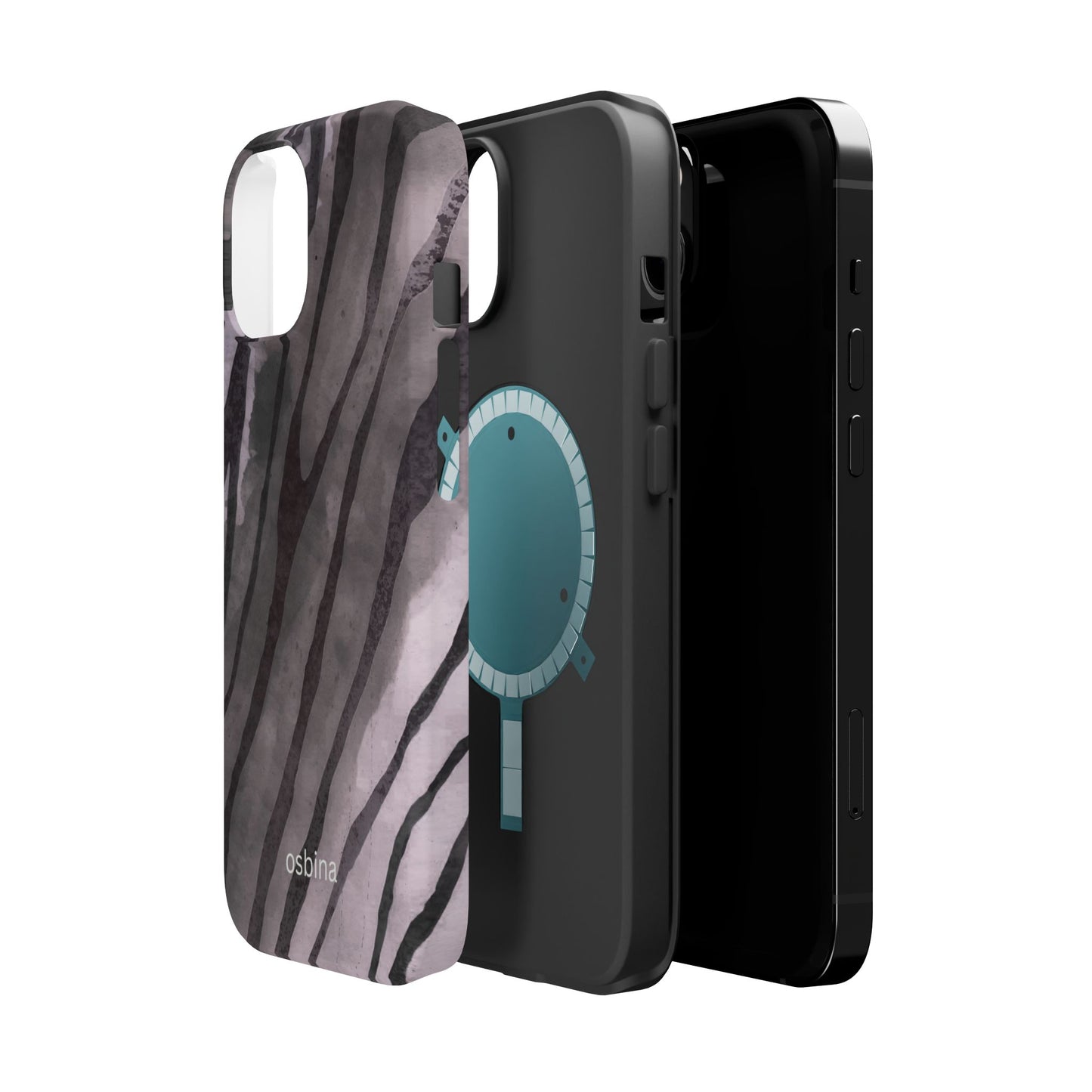 osbina | MagSafe Compatible for iPhone | Stripes on Point — The Muted Gray + Black Tiger Case | The Season Collective