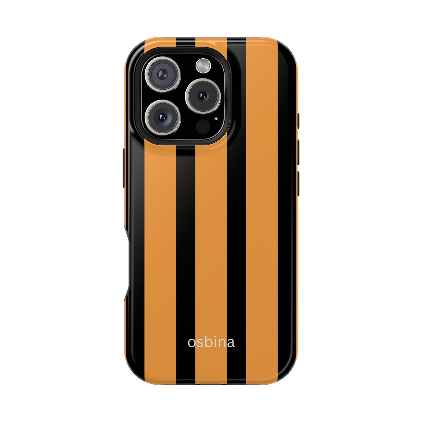 osbina | MagSafe Compatible for iPhone | The Statement Stripe Case in Black + Orange | The Season Collective