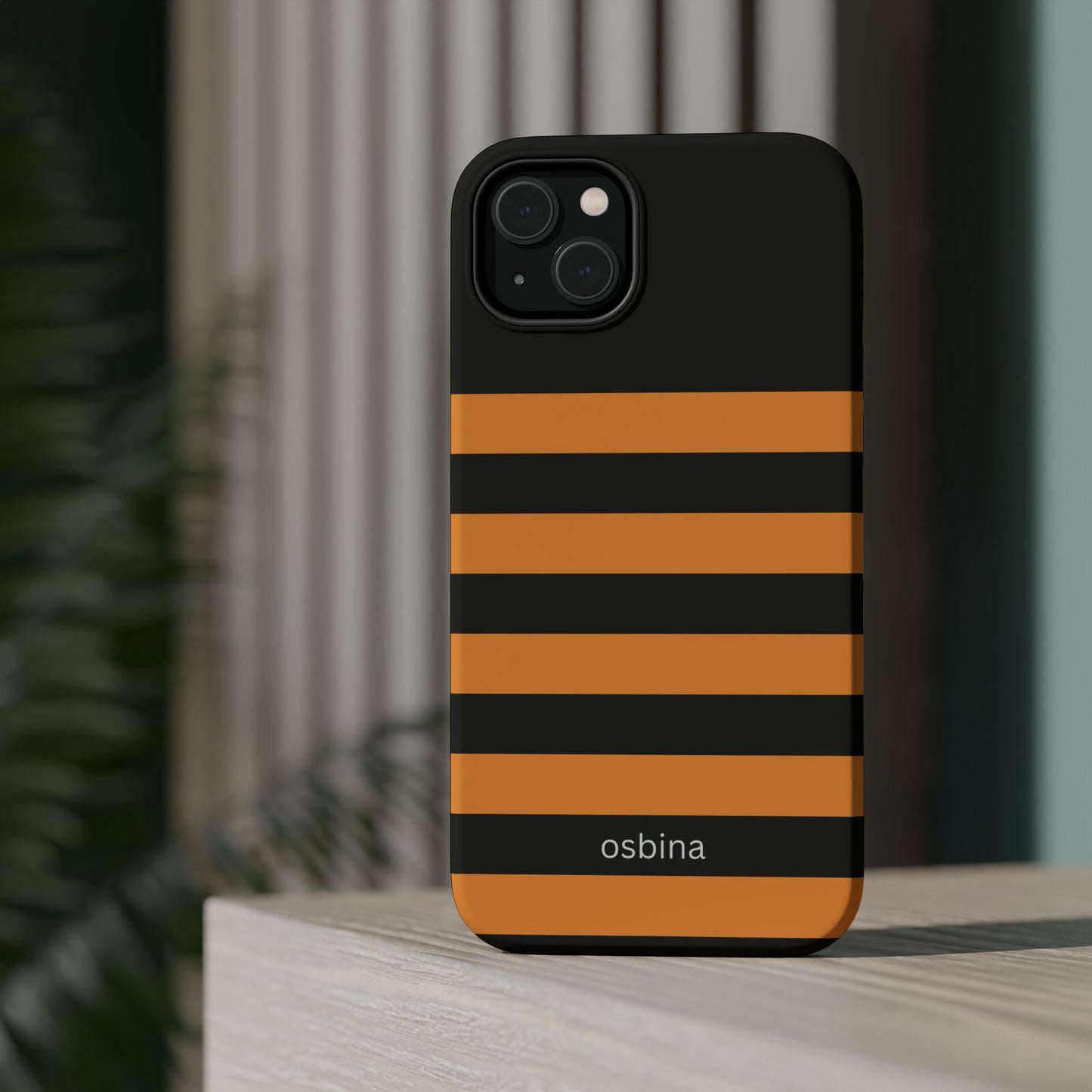 osbina | MagSafe Compatible for iPhone | The Horizon Stripe Case in Black + Orange | The Season Collective