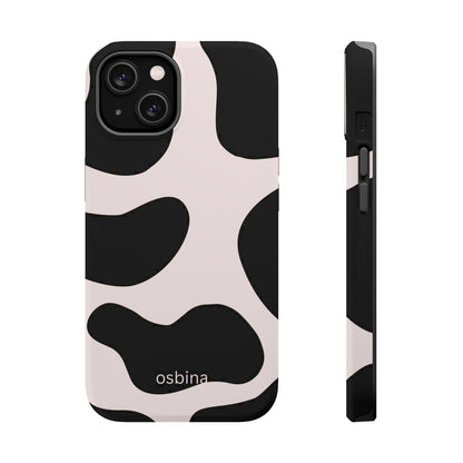 osbina | MagSafe compatible for iPhone | Prairie Chic Pink & Black Cow Print Phone Case | Modern Muse Collection