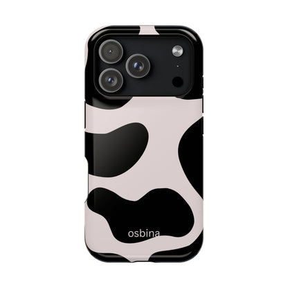 osbina | MagSafe compatible for iPhone | Prairie Chic Pink & Black Cow Print Phone Case | Modern Muse Collection