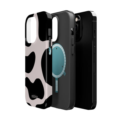 osbina | MagSafe compatible for iPhone | Prairie Chic Pink & Black Cow Print Phone Case | Modern Muse Collection