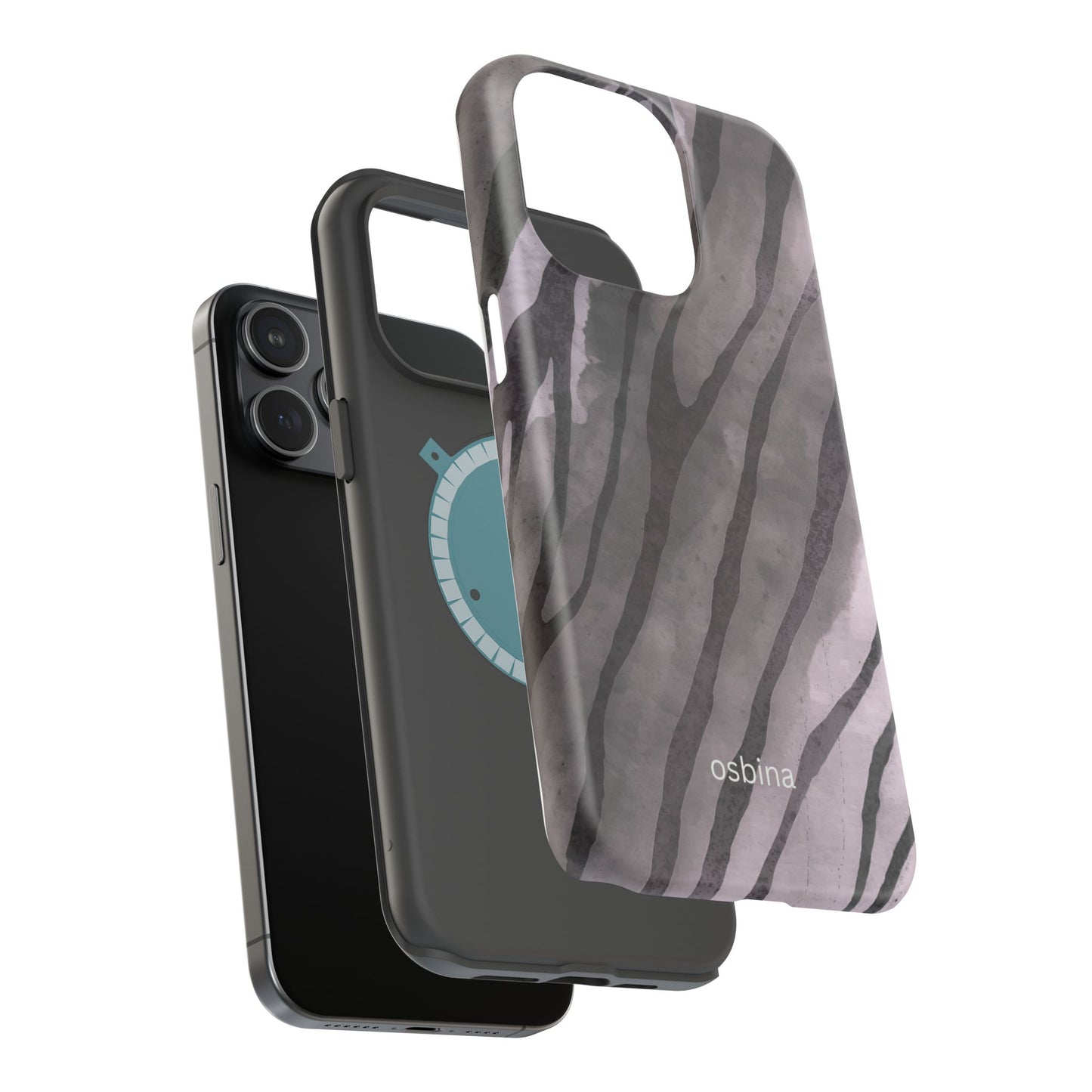 osbina | MagSafe Compatible for iPhone | Stripes on Point — The Muted Gray + Black Tiger Case | The Season Collective