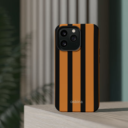 osbina | MagSafe Compatible for iPhone | The Statement Stripe Case in Black + Orange | The Season Collective