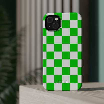osbina | MagSafe compatible for iPhone | Neon Verdi Checks Phone Case | Color Edit Collection