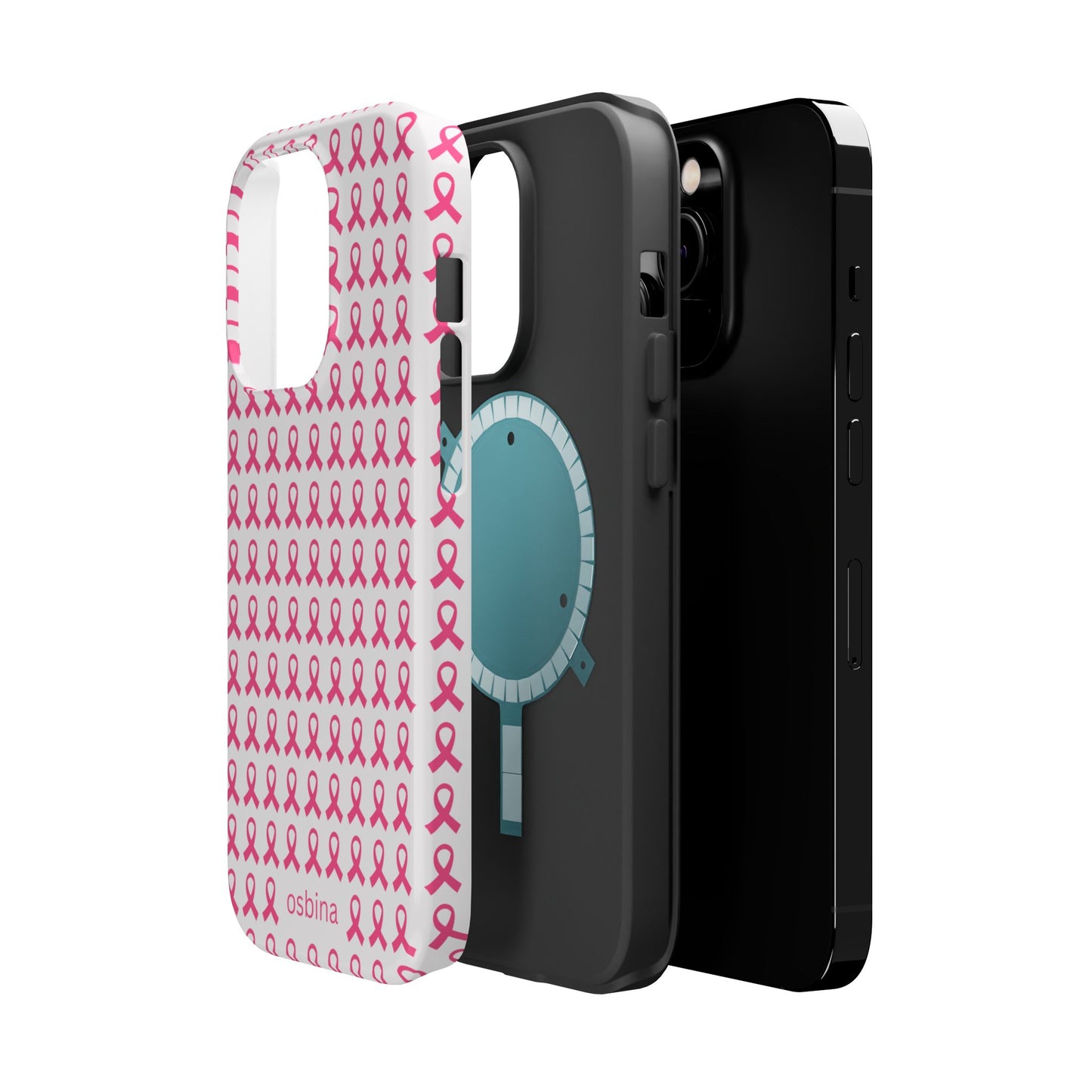 osbina |  MagSafe compatible for iPhone | Limited Edition The Side By Side Pink Ribbons Case in Light Pink + Soft Pink + Hot Pink | The Pink October Collection | Inspired By