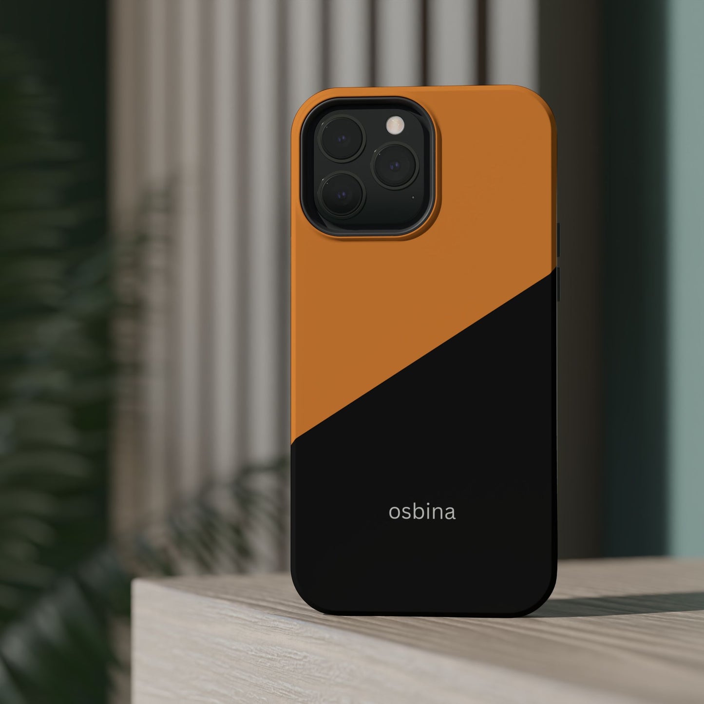 osbina | MagSafe Compatible for iPhone | Bold Moves Only — The Orange + Black Split Diagonal Case | The Season Collective