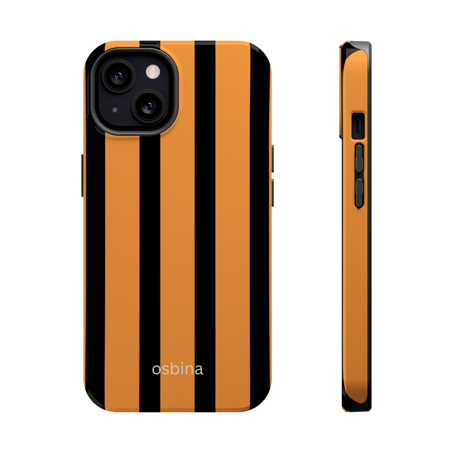 osbina | MagSafe Compatible for iPhone | The Statement Stripe Case in Black + Orange | The Season Collective