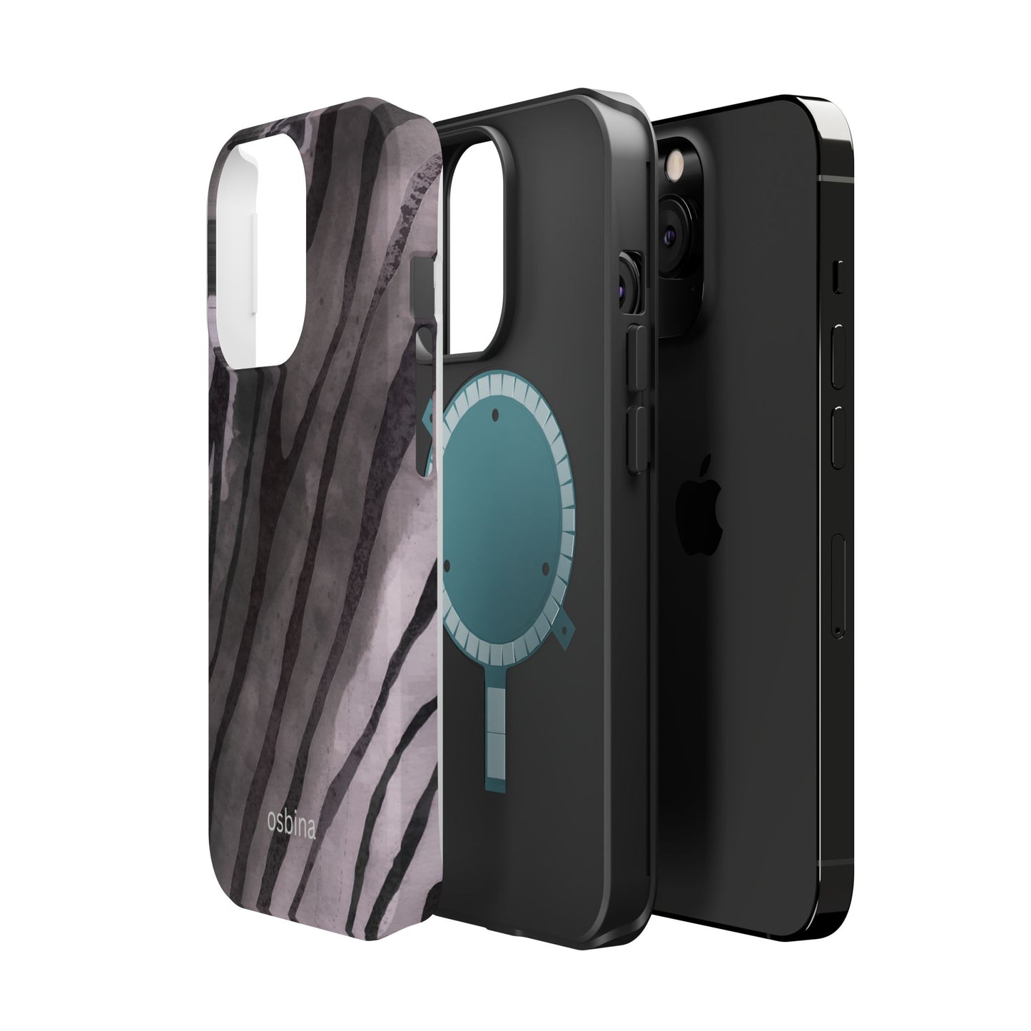 osbina | MagSafe Compatible for iPhone | Stripes on Point — The Muted Gray + Black Tiger Case | The Season Collective