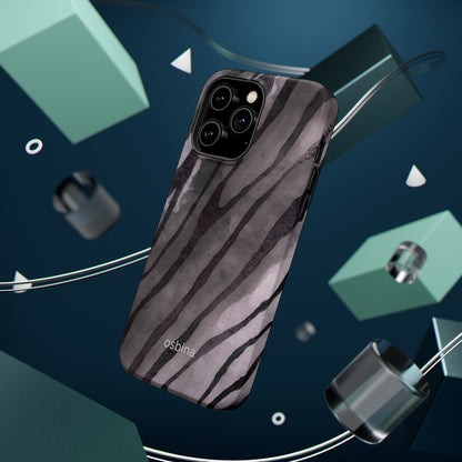 osbina | MagSafe Compatible for iPhone | Stripes on Point — The Muted Gray + Black Tiger Case | The Season Collective