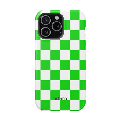 osbina | MagSafe compatible for iPhone | Neon Verdi Checks Phone Case | Color Edit Collection
