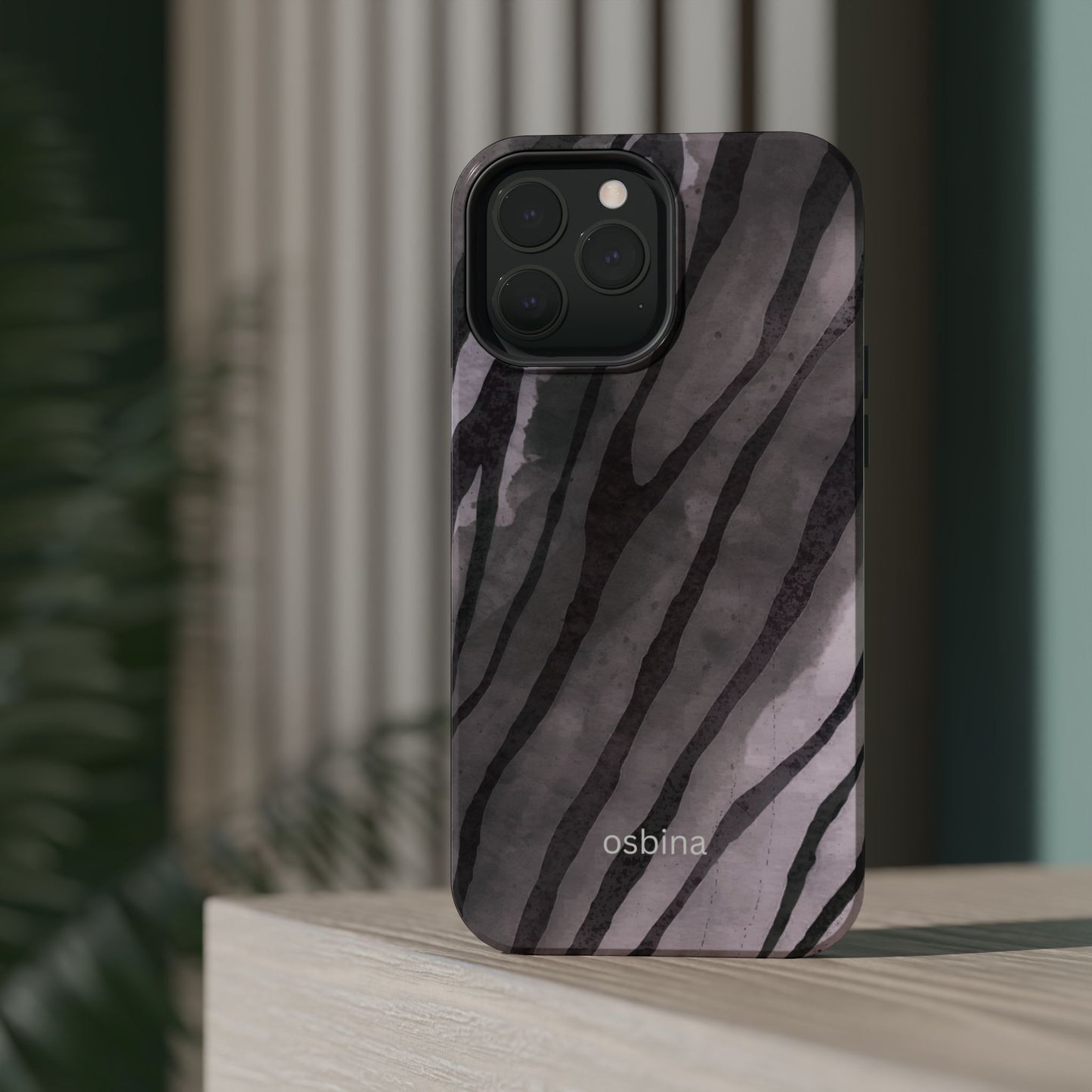osbina | MagSafe Compatible for iPhone | Stripes on Point — The Muted Gray + Black Tiger Case | The Season Collective