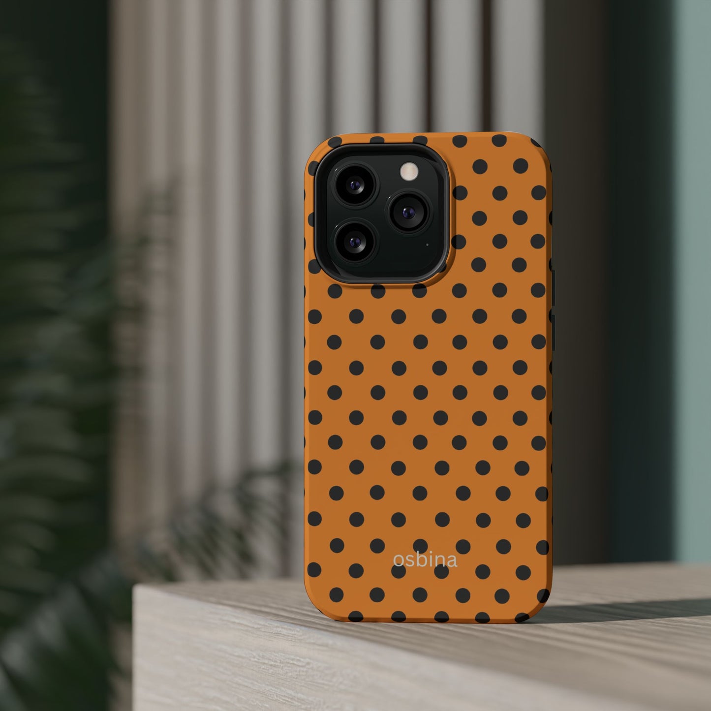 osbina | MagSafe Compatible for iPhone | Spot On Chic — The Orange + Black Polka Dot Case | The Season Collective