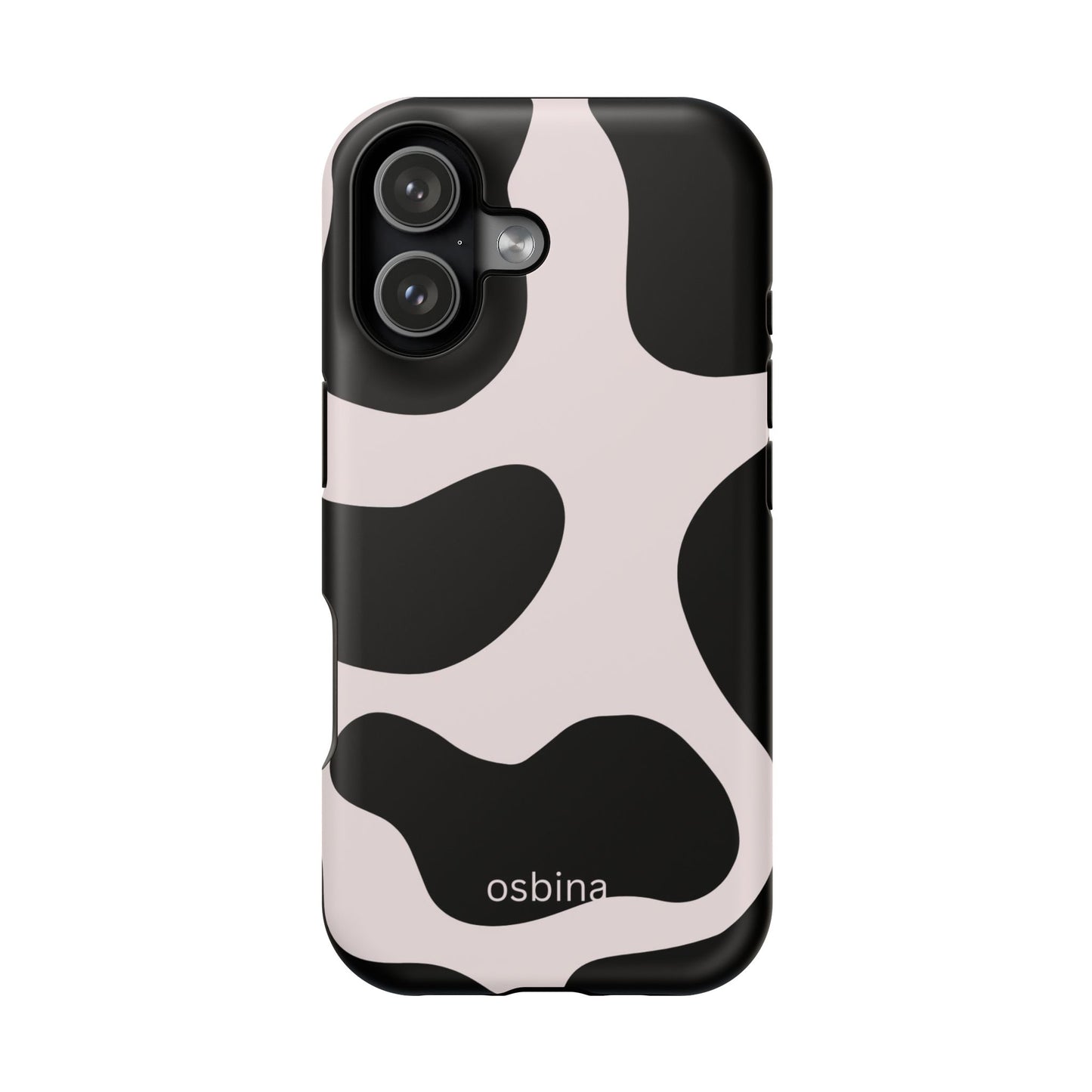 osbina | MagSafe compatible for iPhone | Prairie Chic Pink & Black Cow Print Phone Case | Modern Muse Collection