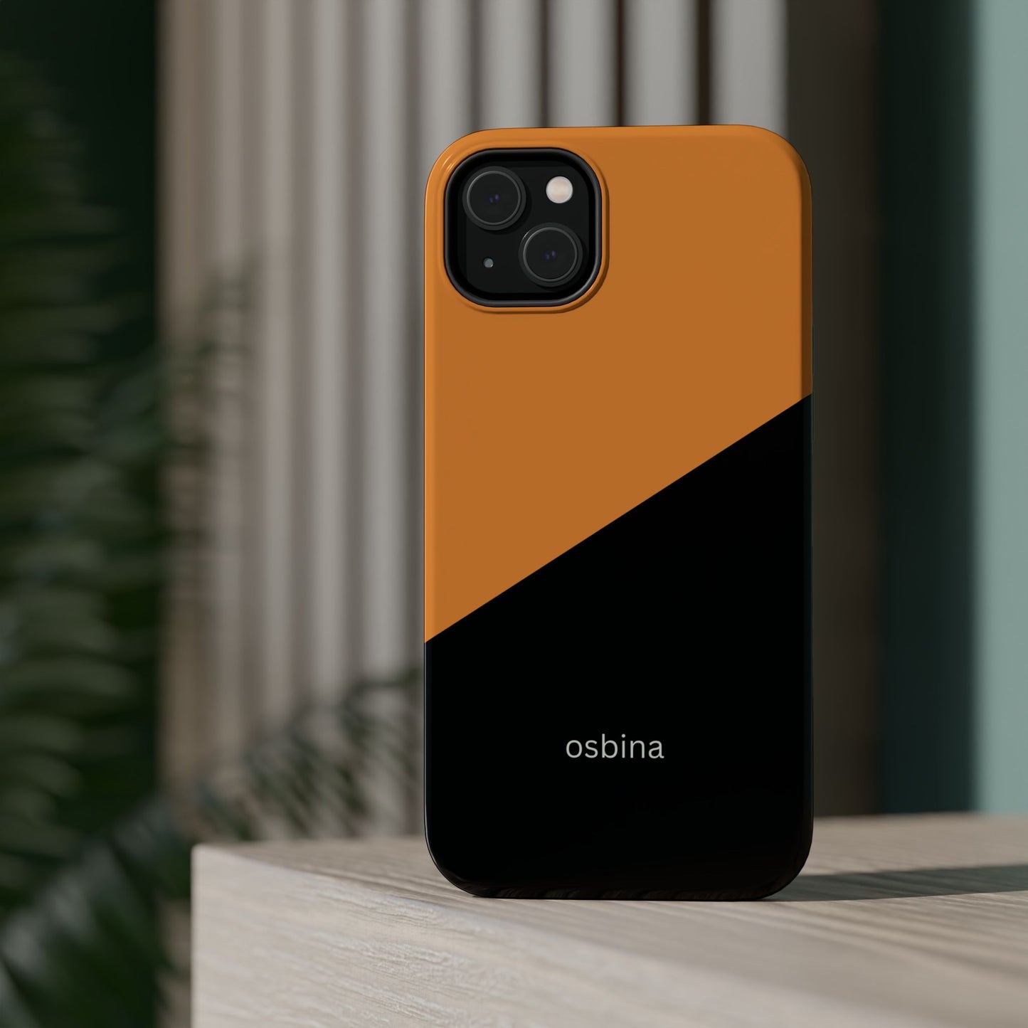 osbina | MagSafe Compatible for iPhone | Bold Moves Only — The Orange + Black Split Diagonal Case | The Season Collective