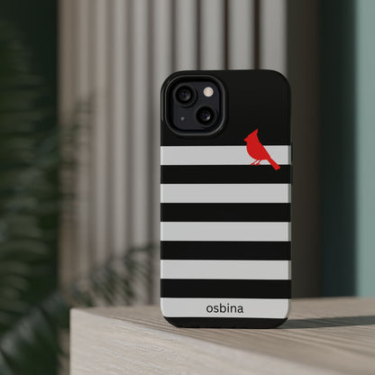 osbina | MagSafe compatible for iPhone | Redbird Edition Thinking of You Phone Case Black & White Stripe | Inspired By Collection
