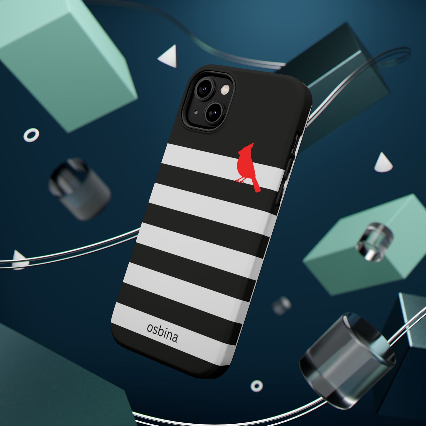 osbina | MagSafe compatible for iPhone | Redbird Edition Thinking of You Phone Case Black & White Stripe | Inspired By Collection