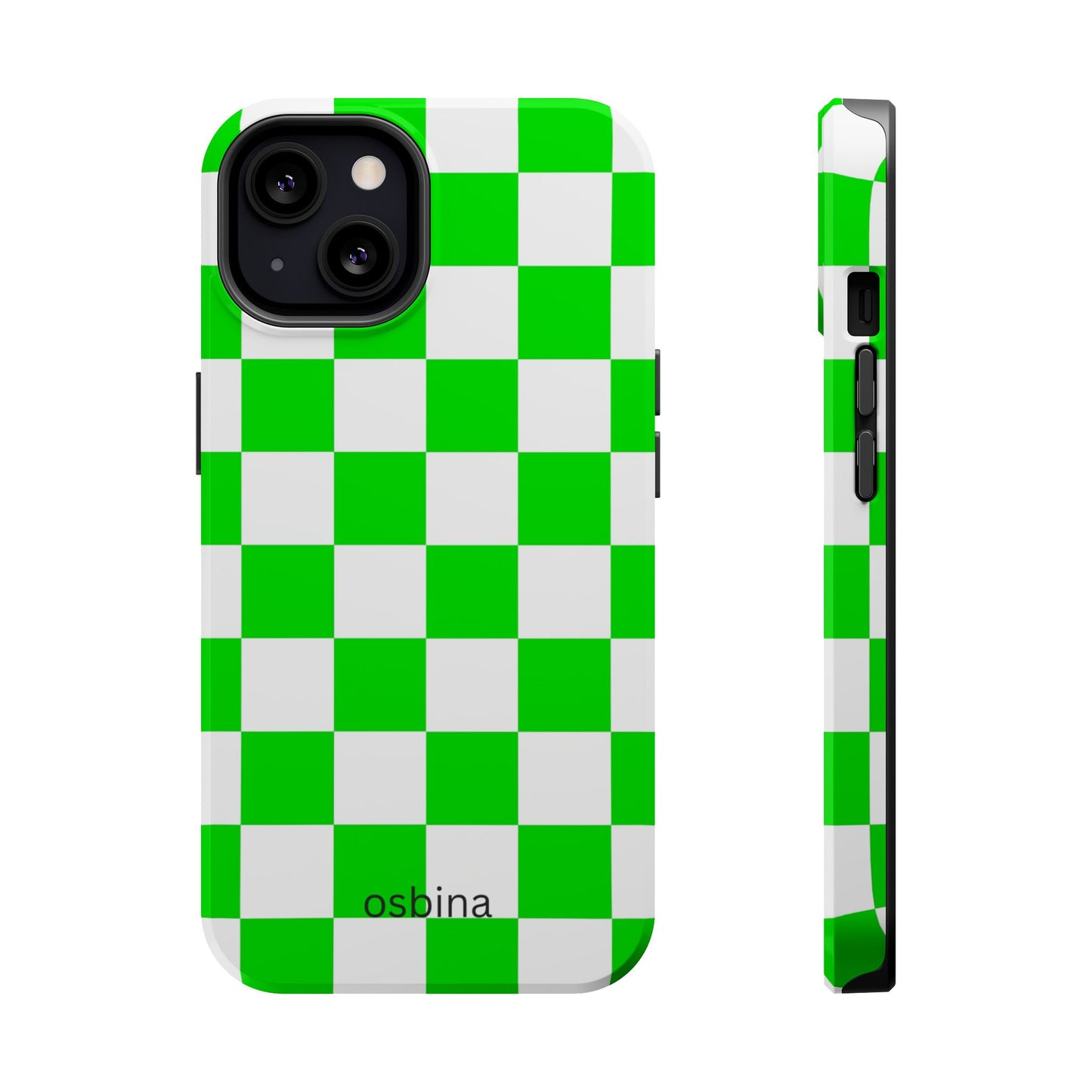 osbina | MagSafe compatible for iPhone | Neon Verdi Checks Phone Case | Color Edit Collection