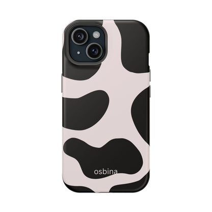 osbina | MagSafe compatible for iPhone | Prairie Chic Pink & Black Cow Print Phone Case | Modern Muse Collection