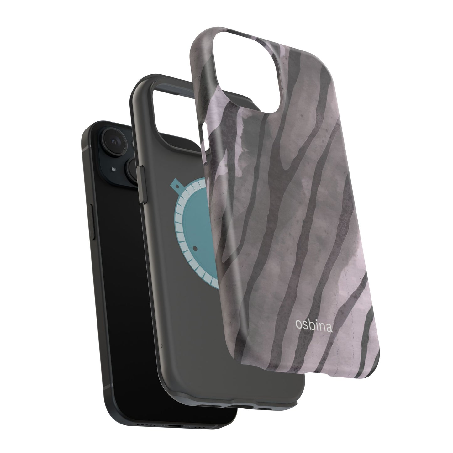 osbina | MagSafe Compatible for iPhone | Stripes on Point — The Muted Gray + Black Tiger Case | The Season Collective