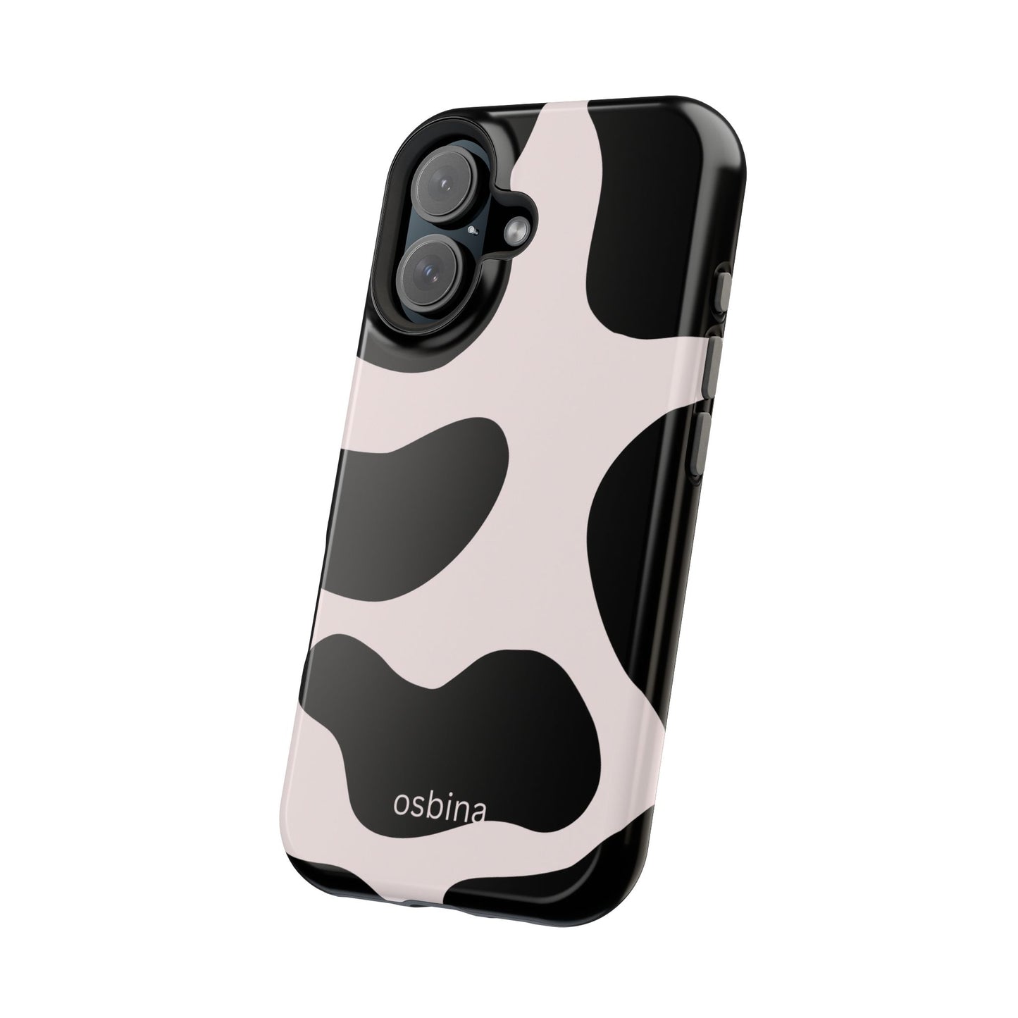 osbina | MagSafe compatible for iPhone | Prairie Chic Pink & Black Cow Print Phone Case | Modern Muse Collection