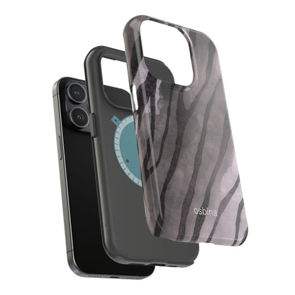 osbina | MagSafe Compatible for iPhone | Stripes on Point — The Muted Gray + Black Tiger Case | The Season Collective