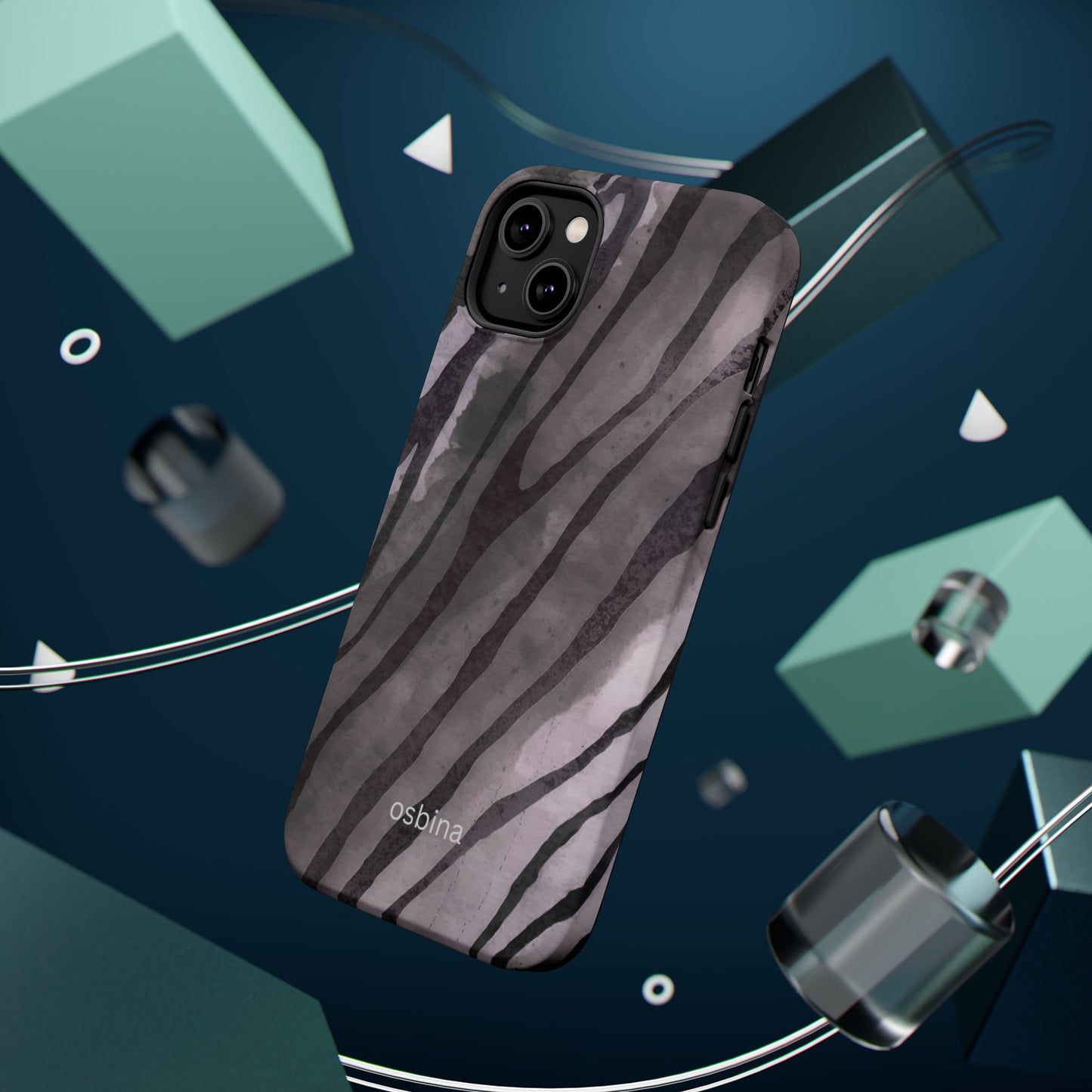osbina | MagSafe Compatible for iPhone | Stripes on Point — The Muted Gray + Black Tiger Case | The Season Collective