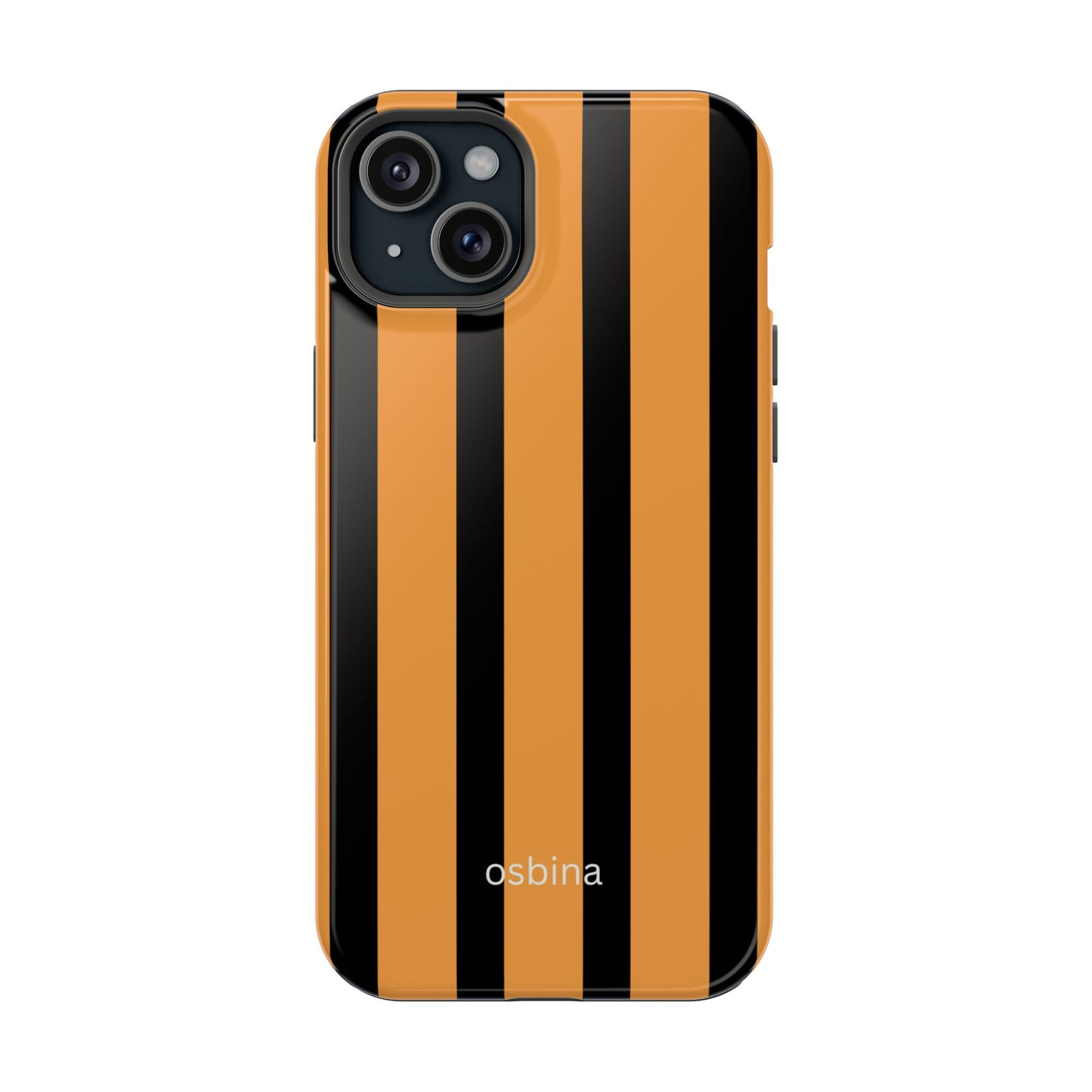 osbina | MagSafe Compatible for iPhone | The Statement Stripe Case in Black + Orange | The Season Collective