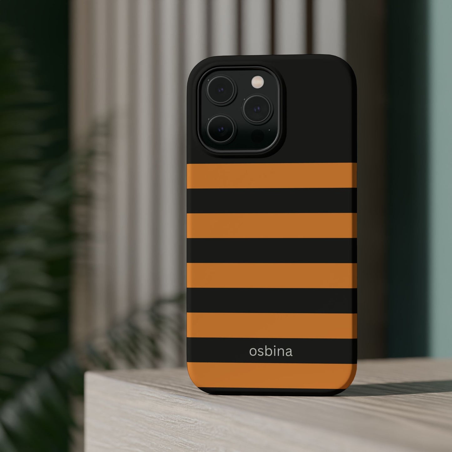 osbina | MagSafe Compatible for iPhone | The Horizon Stripe Case in Black + Orange | The Season Collective