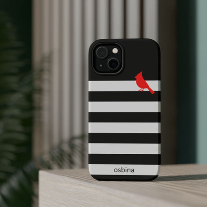 osbina | MagSafe compatible for iPhone | Redbird Edition Thinking of You Phone Case Black & White Stripe | Inspired By Collection