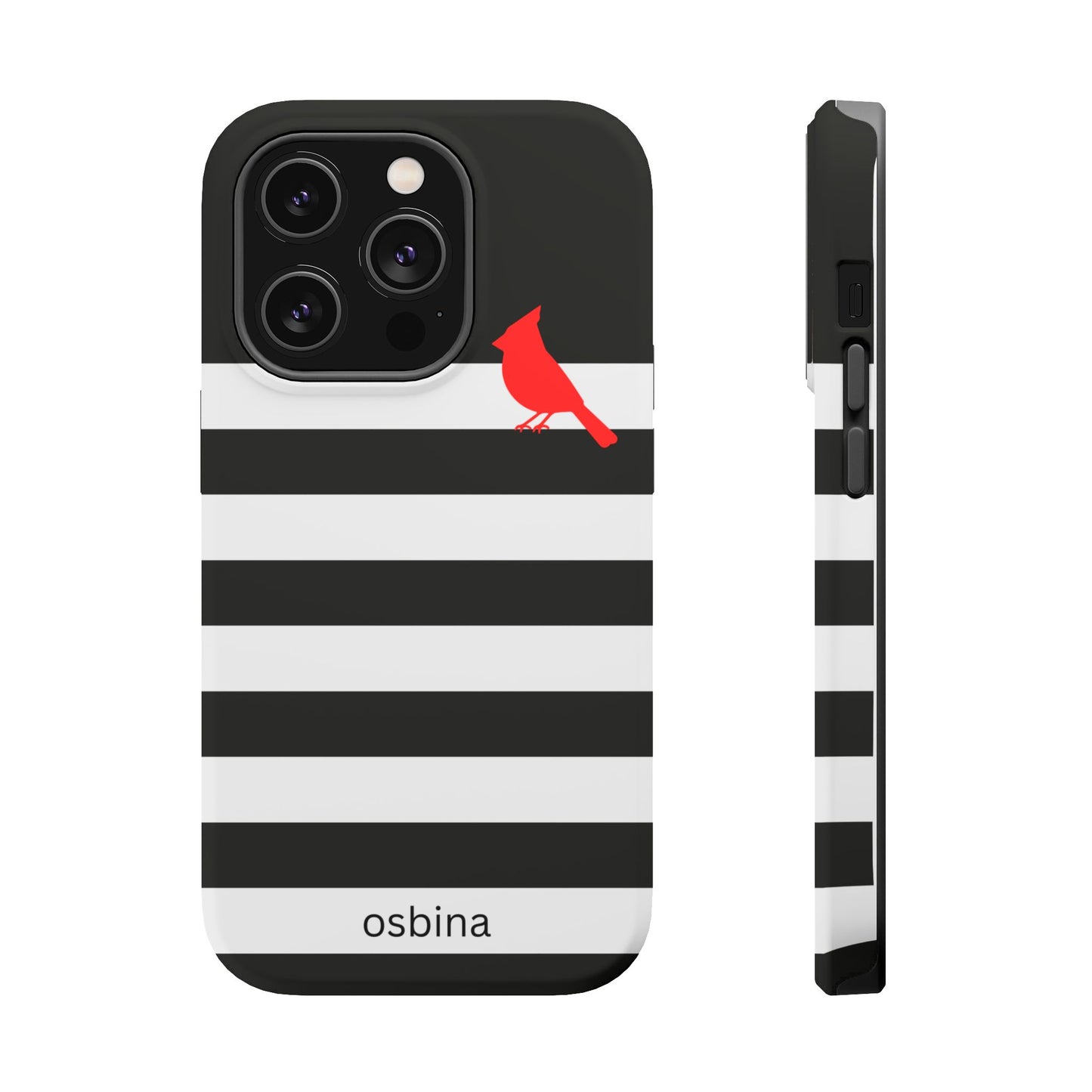 osbina | MagSafe compatible for iPhone | Redbird Edition Thinking of You Phone Case Black & White Stripe | Inspired By Collection