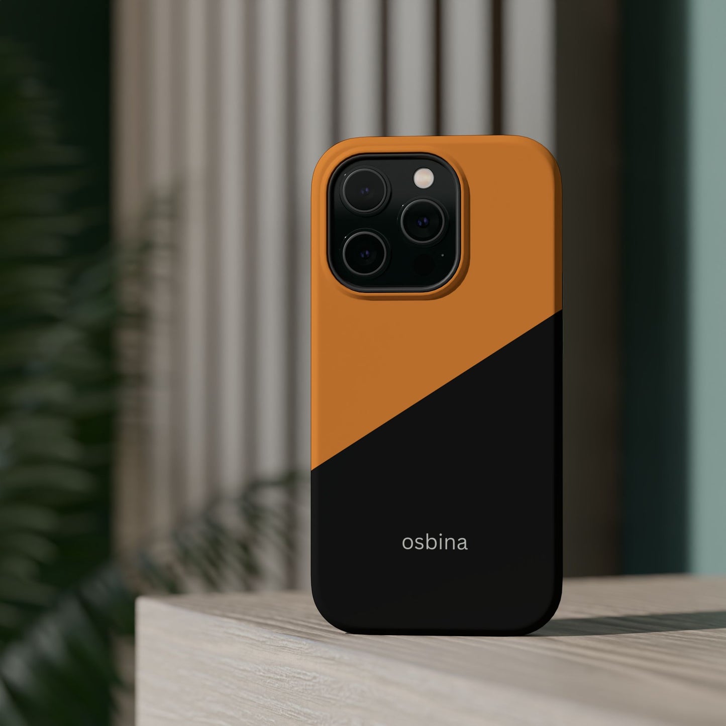 osbina | MagSafe Compatible for iPhone | Bold Moves Only — The Orange + Black Split Diagonal Case | The Season Collective