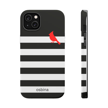 osbina | MagSafe compatible for iPhone | Redbird Edition Thinking of You Phone Case Black & White Stripe | Inspired By Collection