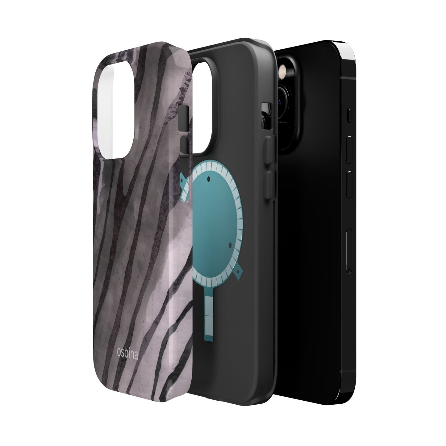 osbina | MagSafe Compatible for iPhone | Stripes on Point — The Muted Gray + Black Tiger Case | The Season Collective