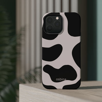 osbina | MagSafe compatible for iPhone | Prairie Chic Pink & Black Cow Print Phone Case | Modern Muse Collection