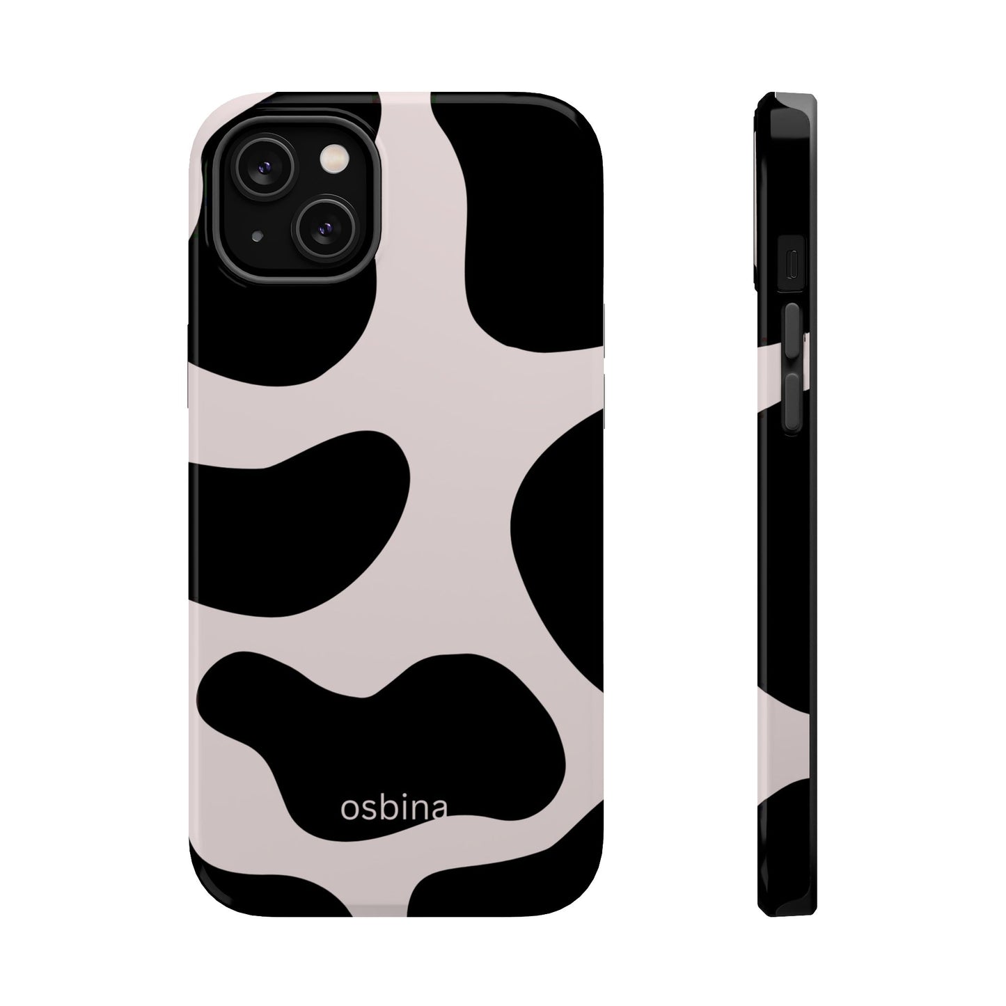 osbina | MagSafe compatible for iPhone | Prairie Chic Pink & Black Cow Print Phone Case | Modern Muse Collection