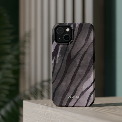 osbina | MagSafe Compatible for iPhone | Stripes on Point — The Muted Gray + Black Tiger Case | The Season Collective