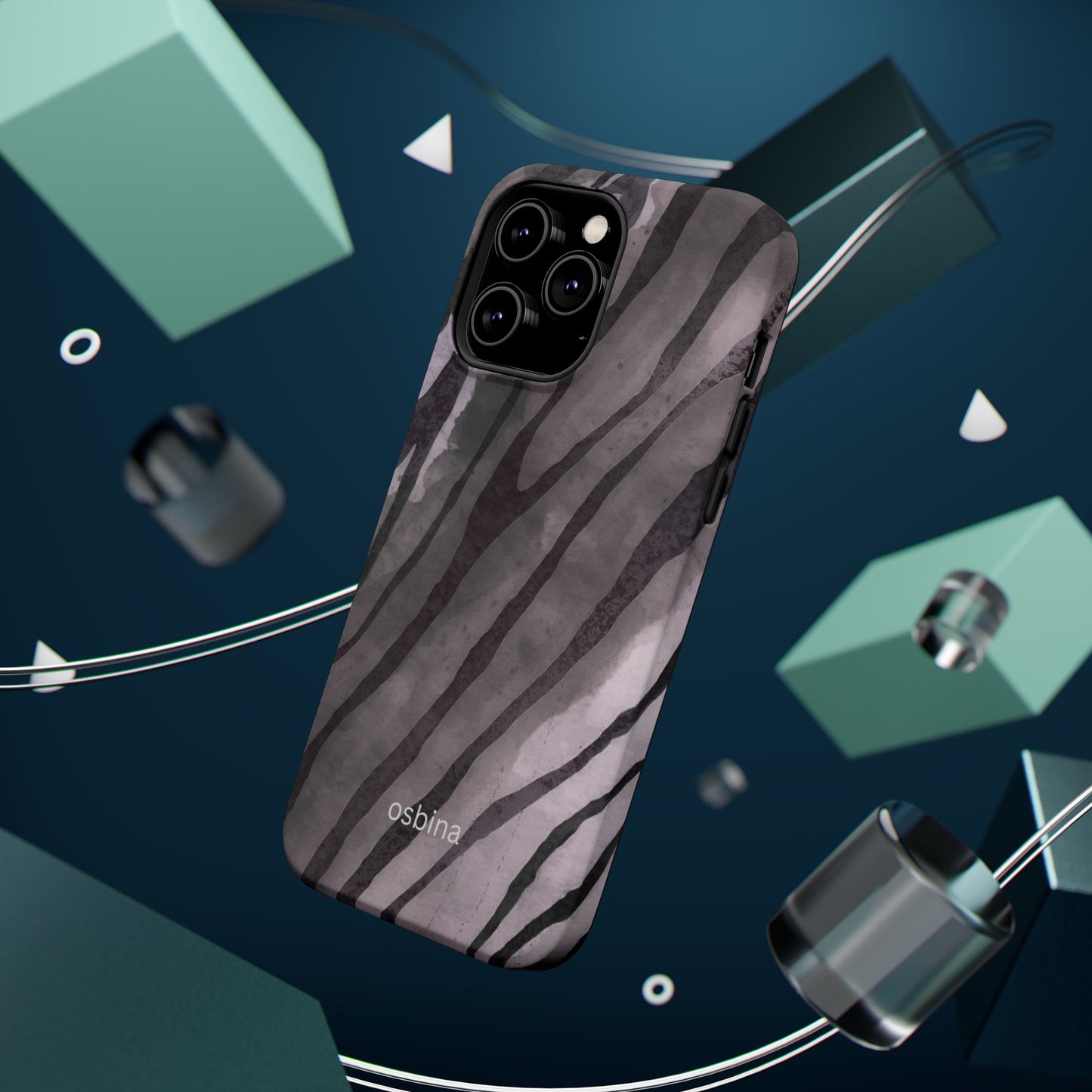 osbina | MagSafe Compatible for iPhone | Stripes on Point — The Muted Gray + Black Tiger Case | The Season Collective