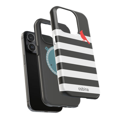 osbina | MagSafe compatible for iPhone | Redbird Edition Thinking of You Phone Case Black & White Stripe | Inspired By Collection