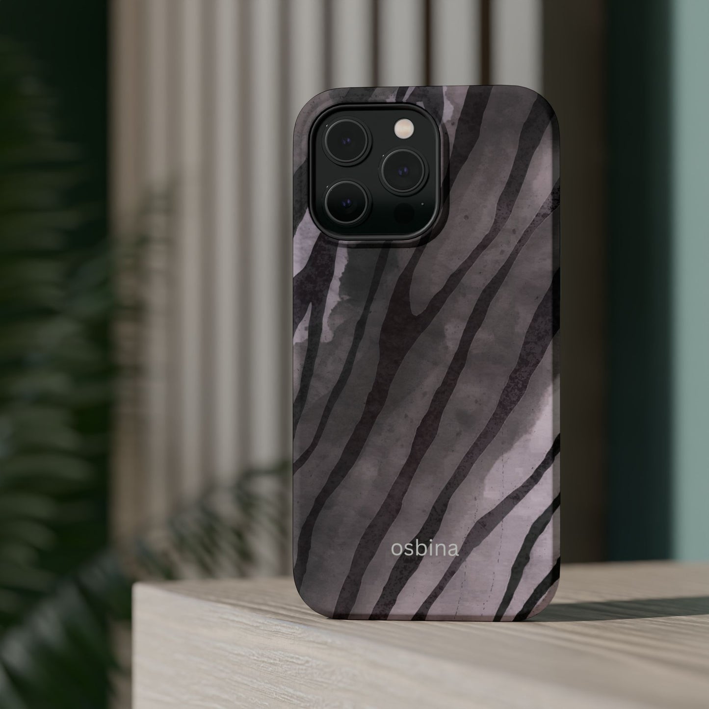 osbina | MagSafe Compatible for iPhone | Stripes on Point — The Muted Gray + Black Tiger Case | The Season Collective