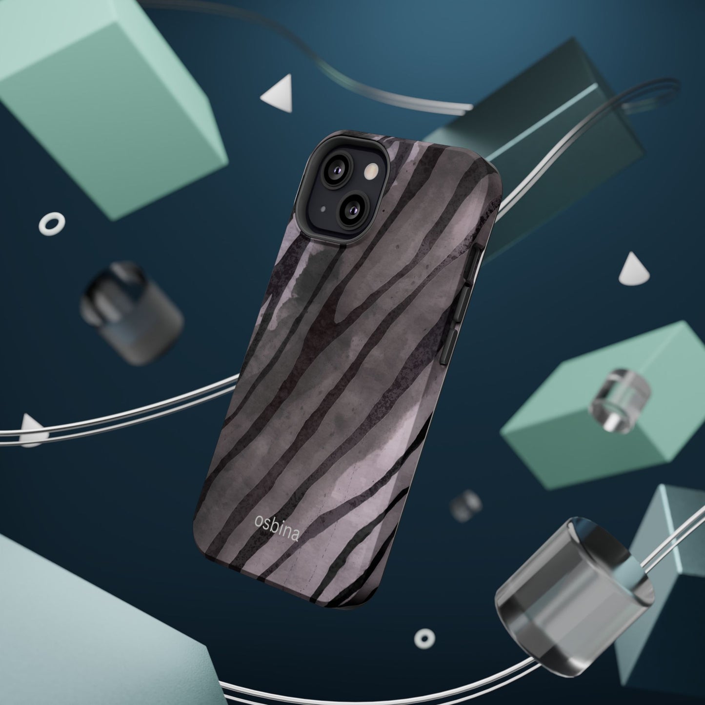 osbina | MagSafe Compatible for iPhone | Stripes on Point — The Muted Gray + Black Tiger Case | The Season Collective