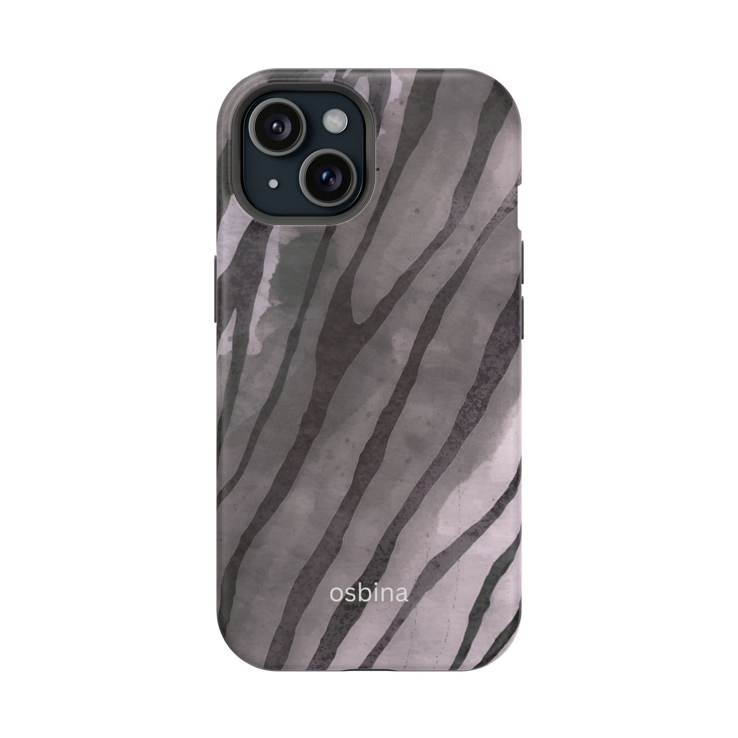 osbina | MagSafe Compatible for iPhone | Stripes on Point — The Muted Gray + Black Tiger Case | The Season Collective