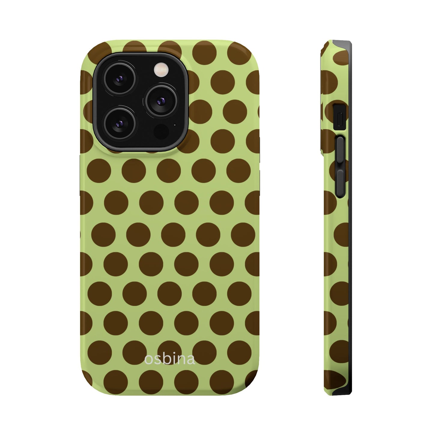 osbina | MagSafe compatible for iPhone | Chartreuse Cocoa Dots Phone Case | Color Edit Collection